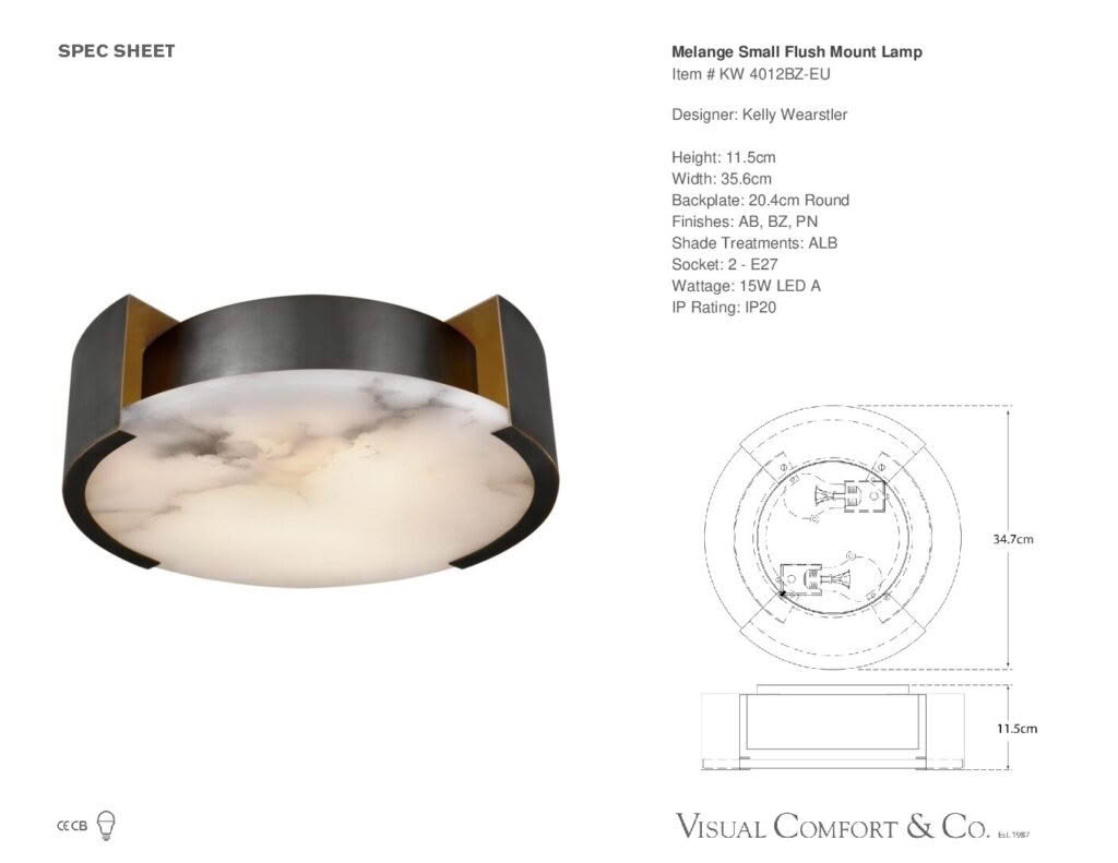 Melange small flush mount lamp with technical specifications