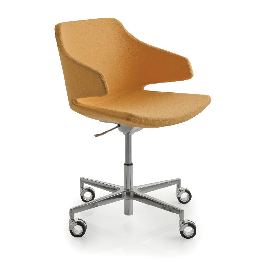 Modern orange swivel office chair on wheels
