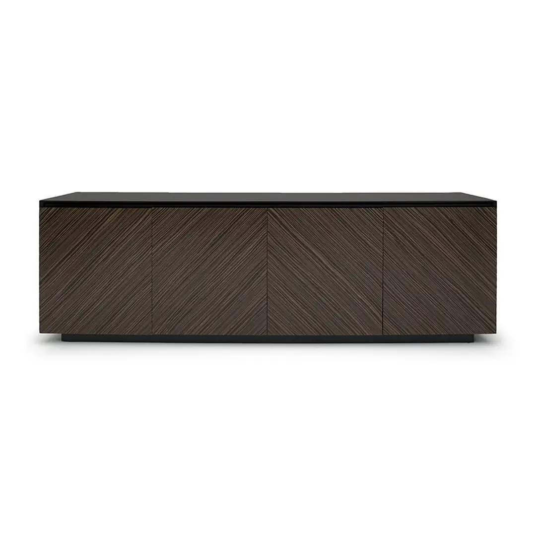 Modern dark wooden textured sideboard on white background
