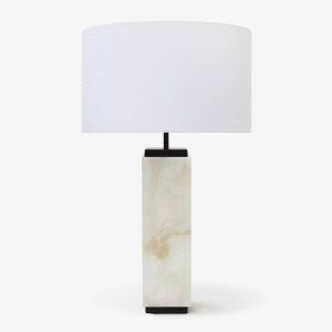 MILANO TABLE LAMP - ALABASTER & BLACK BASE with WHITE CHINTZ SHADE