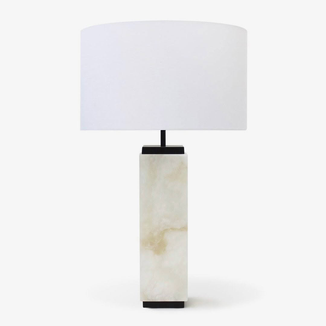 MILANO TABLE LAMP - ALABASTER & BLACK BASE with WHITE CHINTZ SHADE