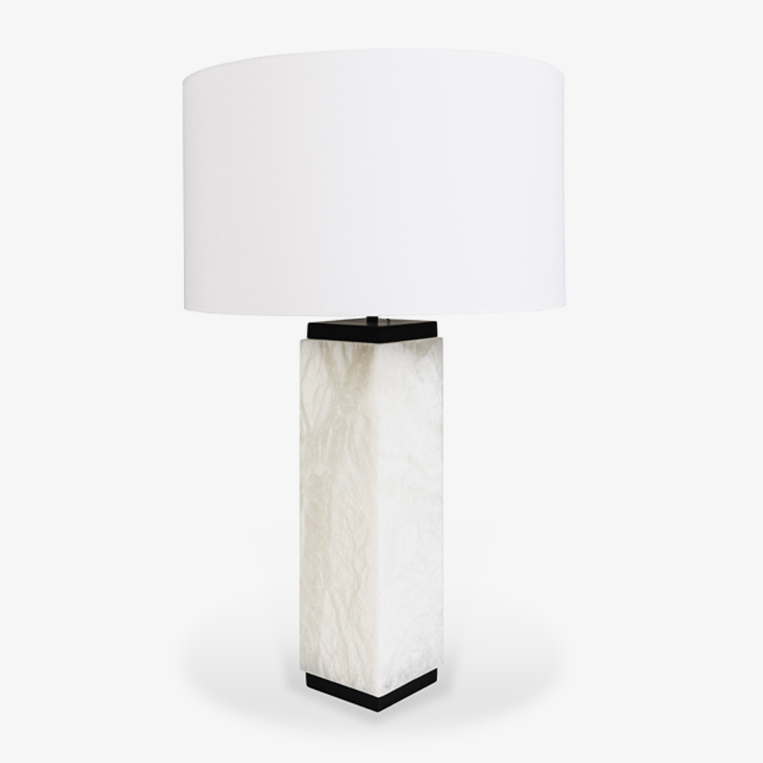 MILANO TABLE LAMP - ALABASTER & BLACK BASE with WHITE CHINTZ SHADE - Image 3