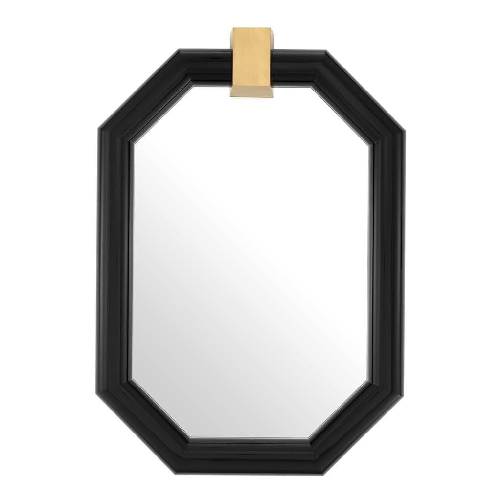 Black octagonal mirror with gold clip