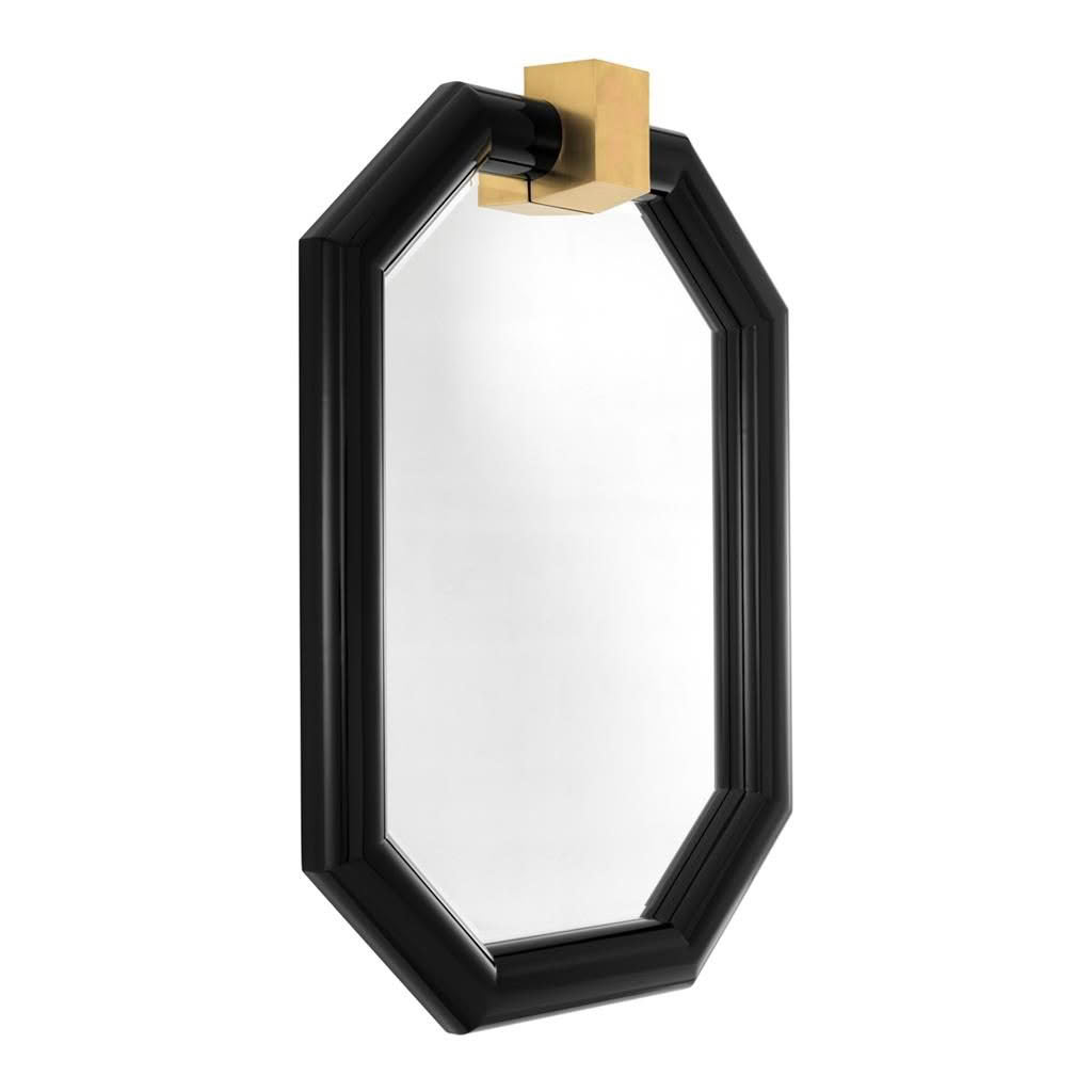 Octagonal black mirror with gold hanging clip