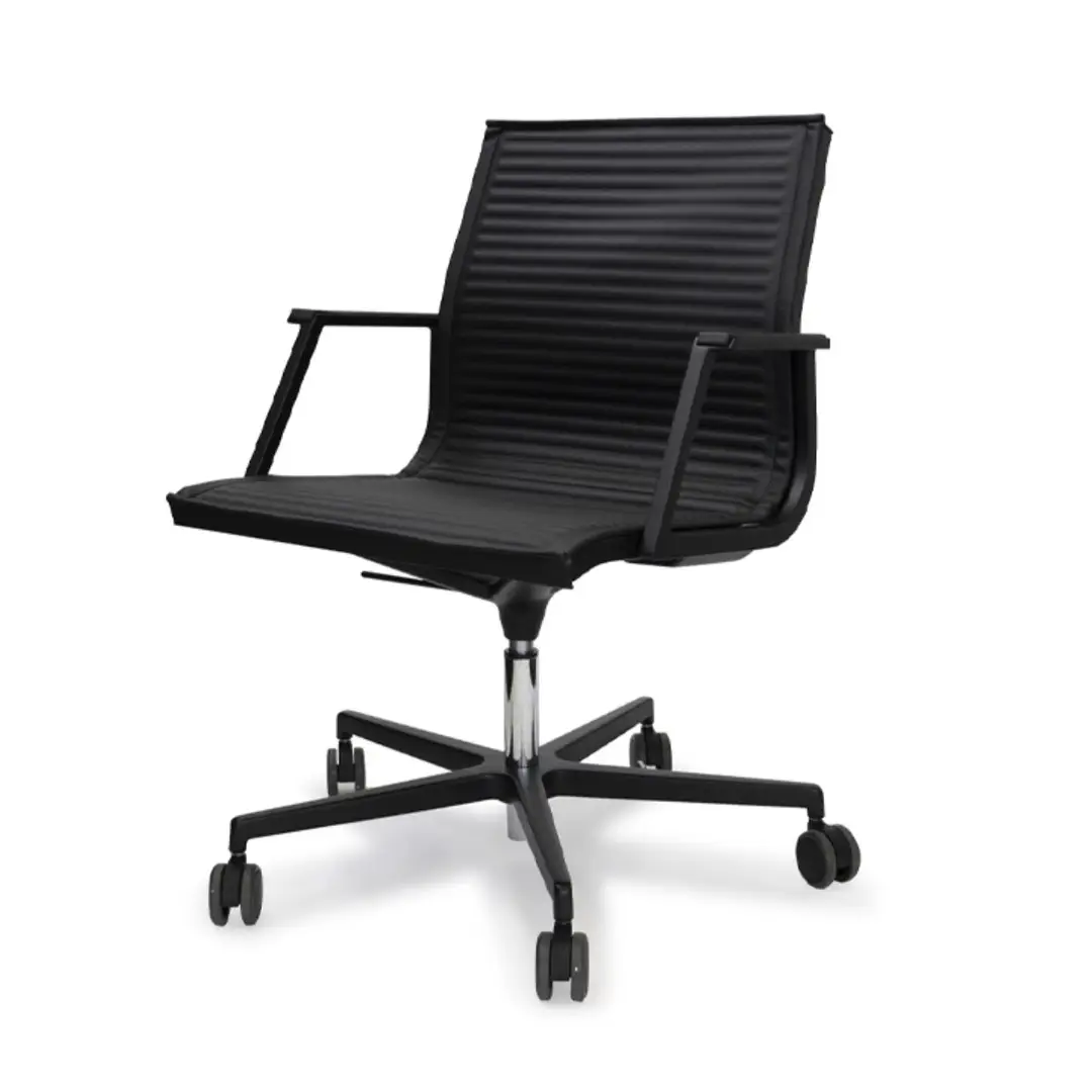 Black modern office chair with wheels isolated on white