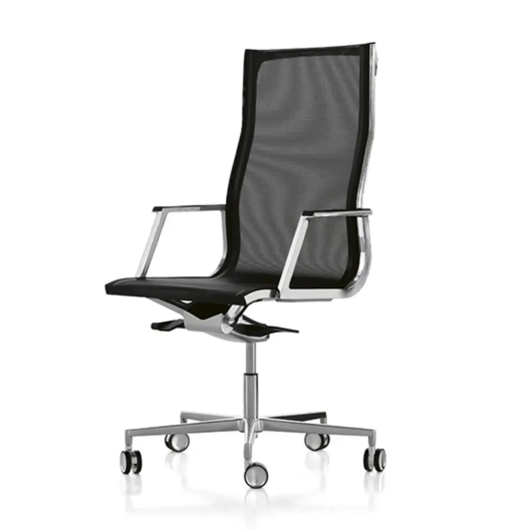 Modern black mesh office chair with chrome base