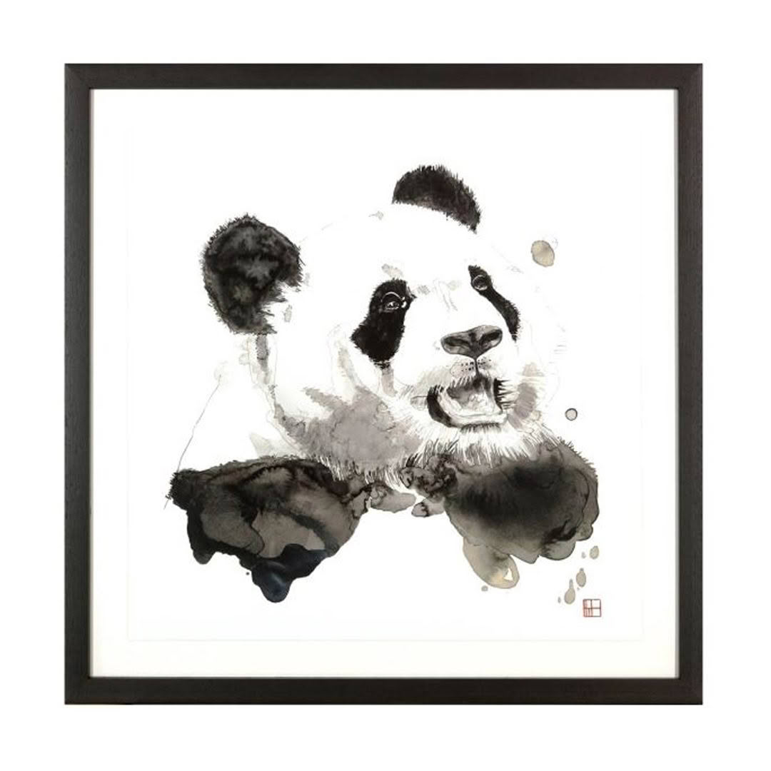 Framed watercolor painting of a panda