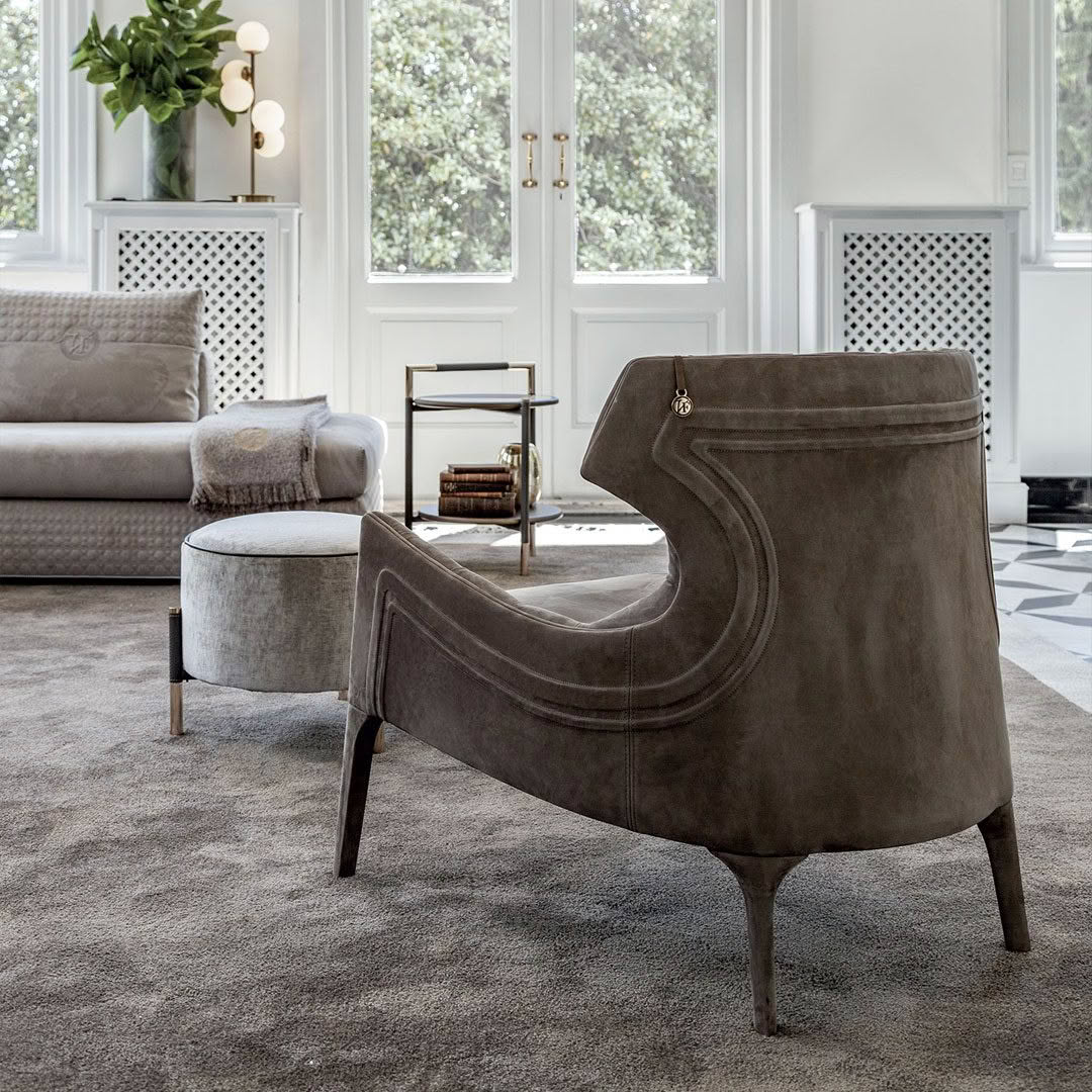 Elegant living room with luxurious gray furniture and decor