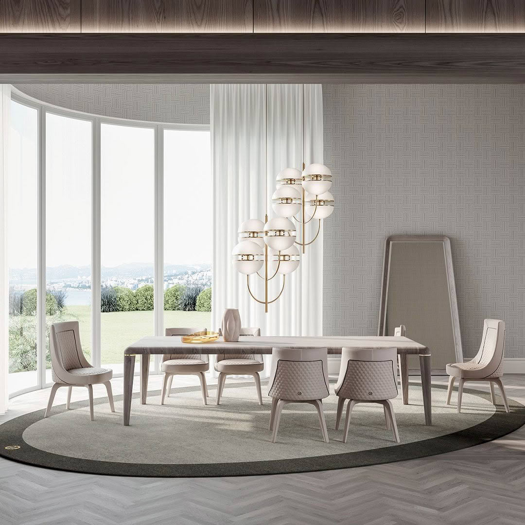 Elegant dining room with scenic view and modern decor