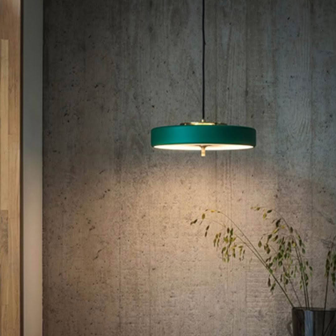 Revolve-Pendant-Green-insitu Modern green pendant light in minimalist interior