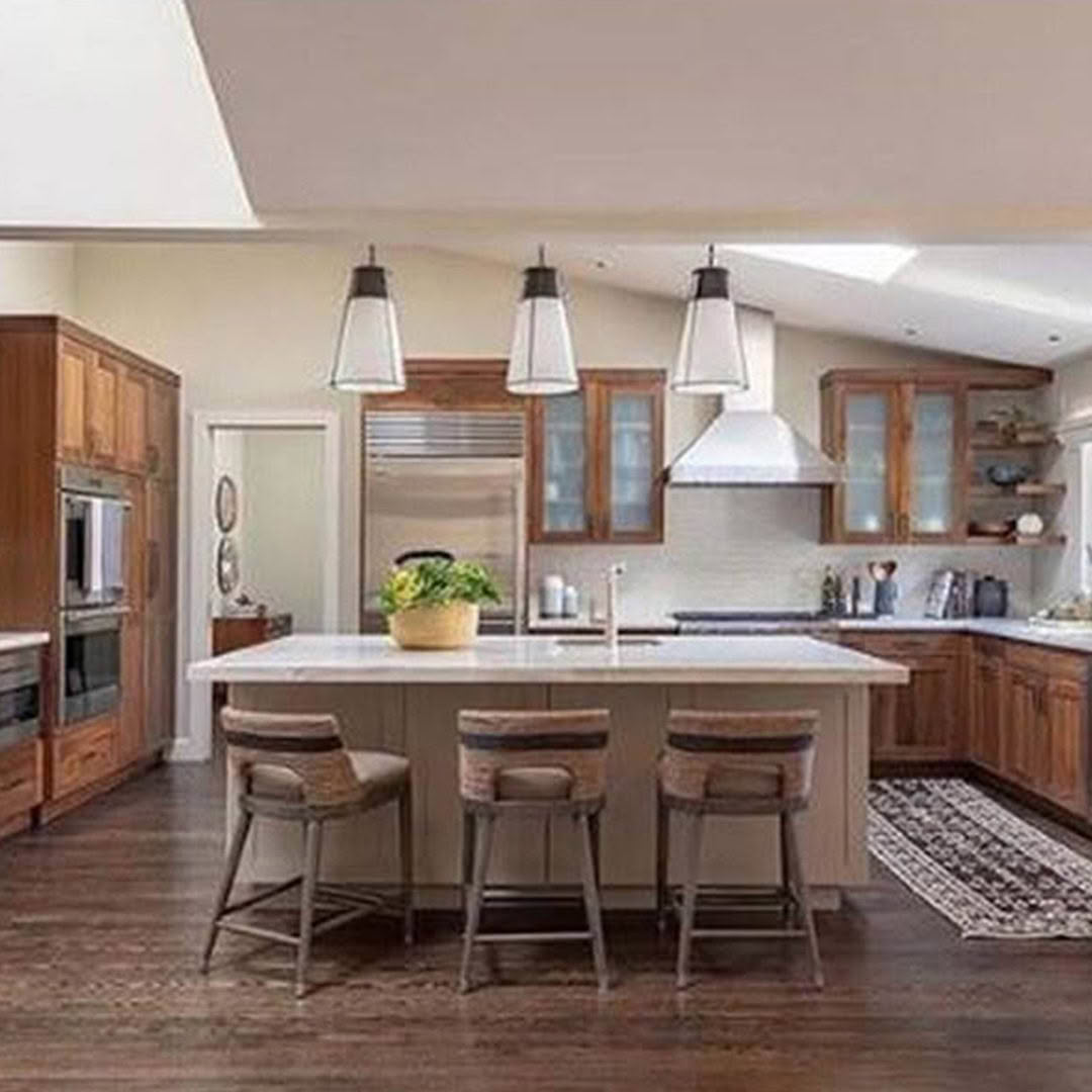 Modern kitchen with island and wooden cabinets