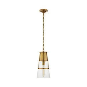 Gold brass pendant light with chain and glass shade