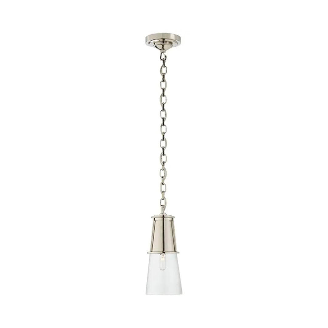 Modern pendant light with chain and frosted glass shade