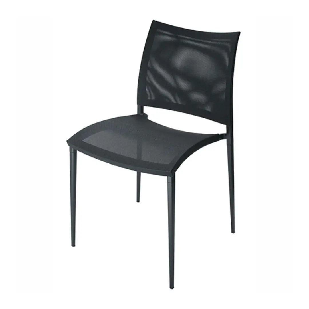 Black minimalist office chair with mesh back