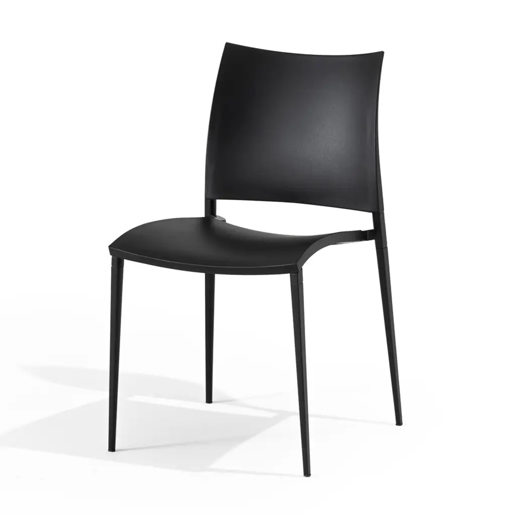 Modern black plastic chair on white background