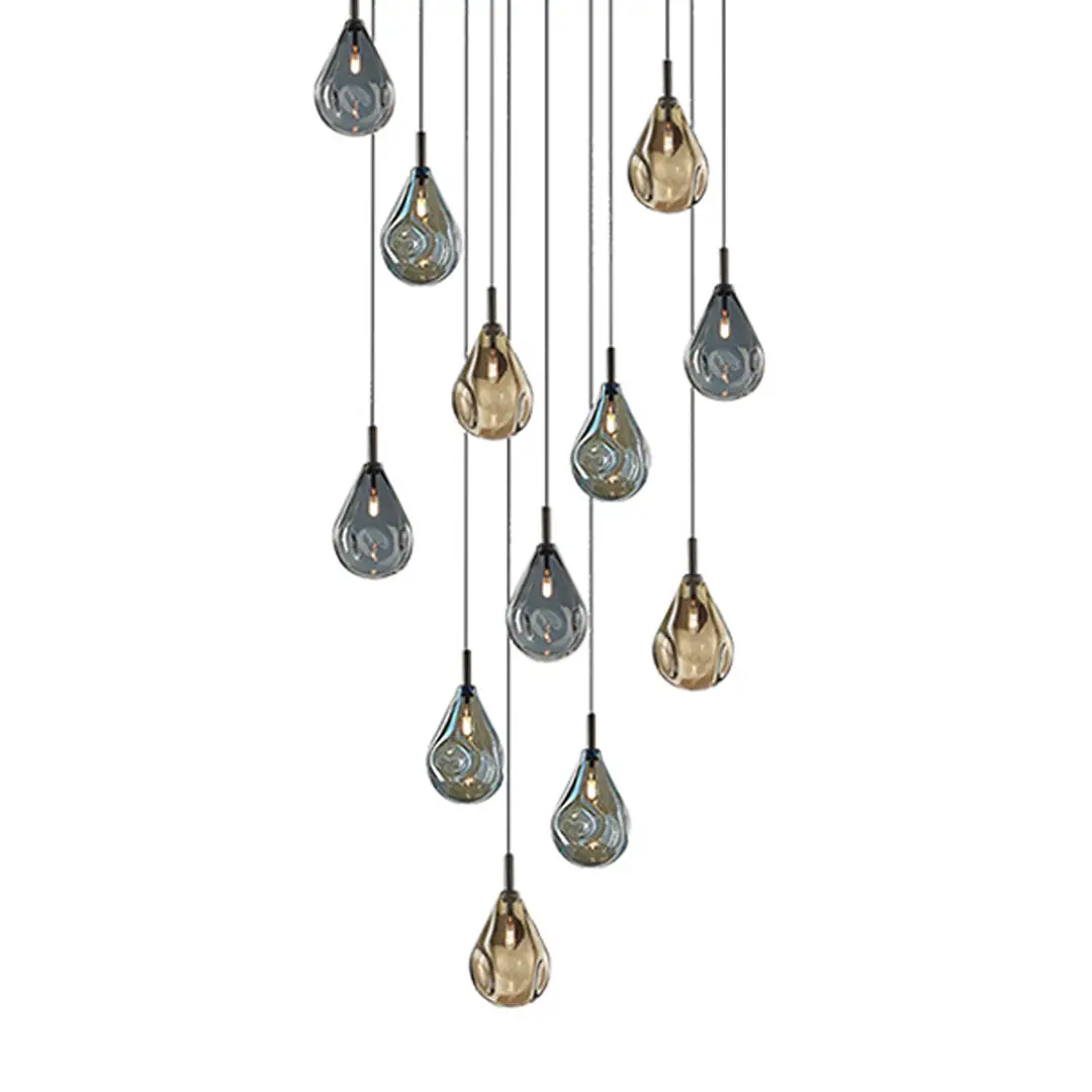 Modern teardrop pendant lights in blue and gold