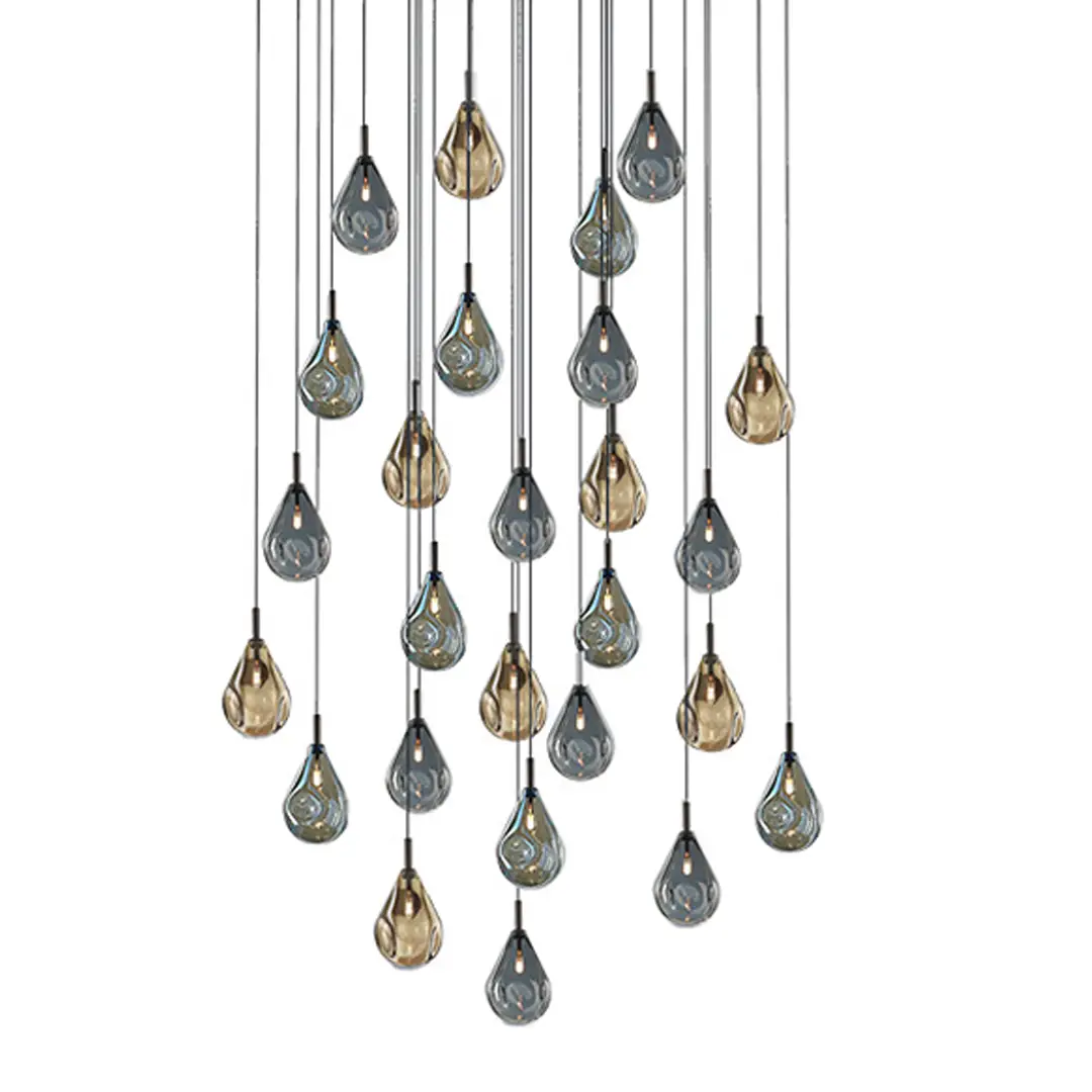 Modern teardrop glass pendant lights in blue and gold