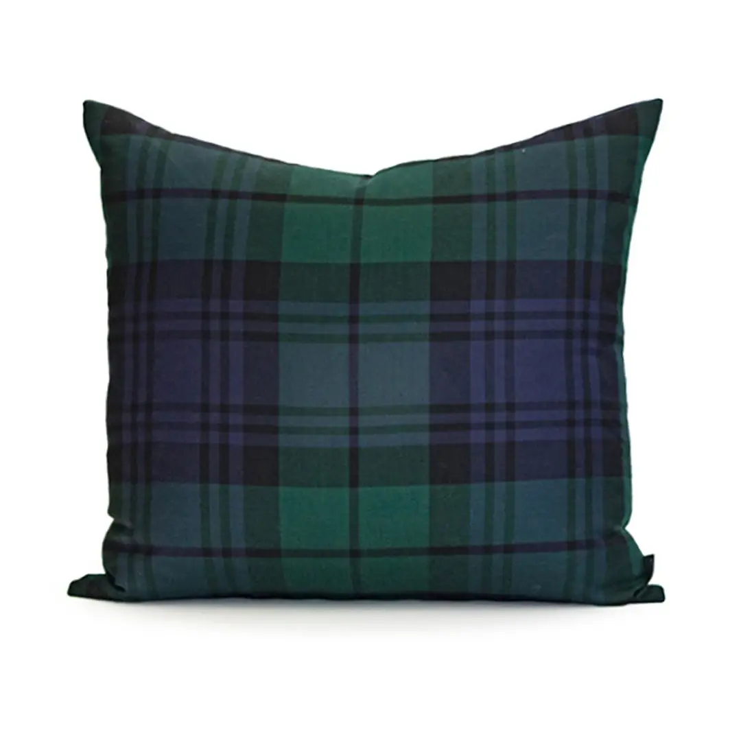 Green and blue plaid throw pillow