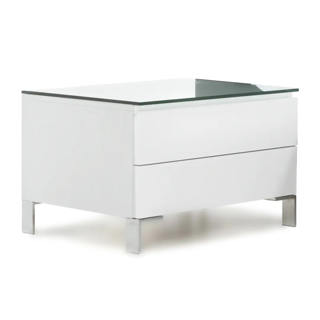 Modern white coffee table with glass top