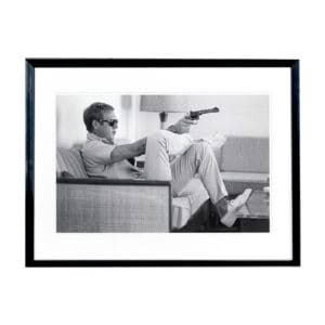 STEVE McQUEEN TAKES AIM PRINT - BLACK FRAME - Y090