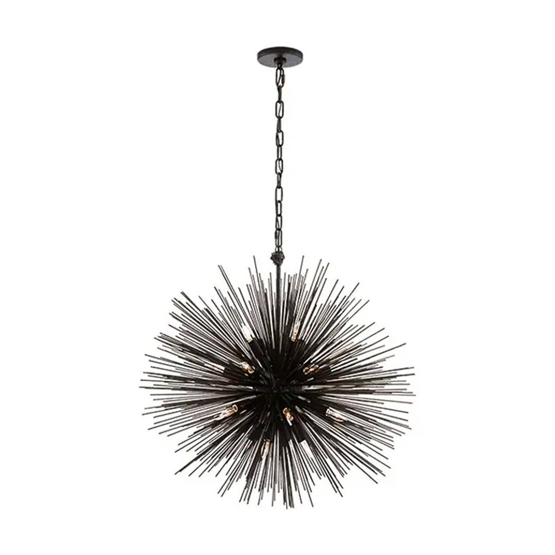 Modern starburst chandelier with dark metal finish