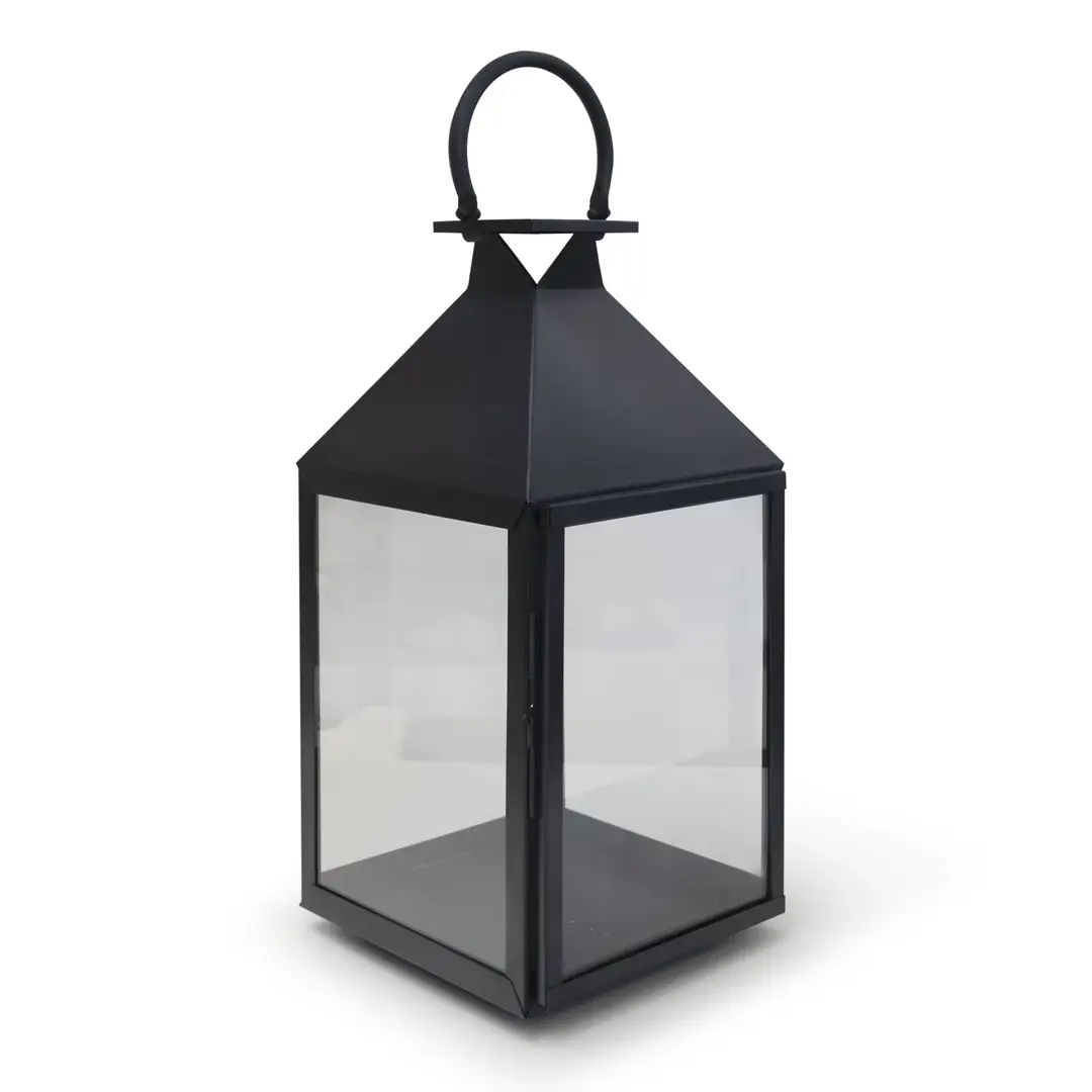 Black metal lantern with glass panels