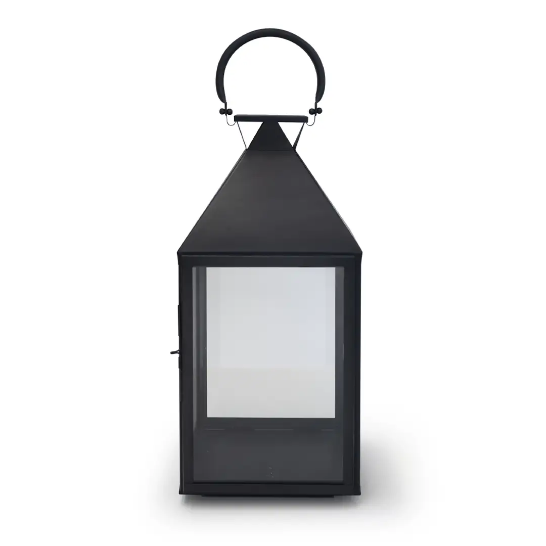Black metal lantern with glass panels