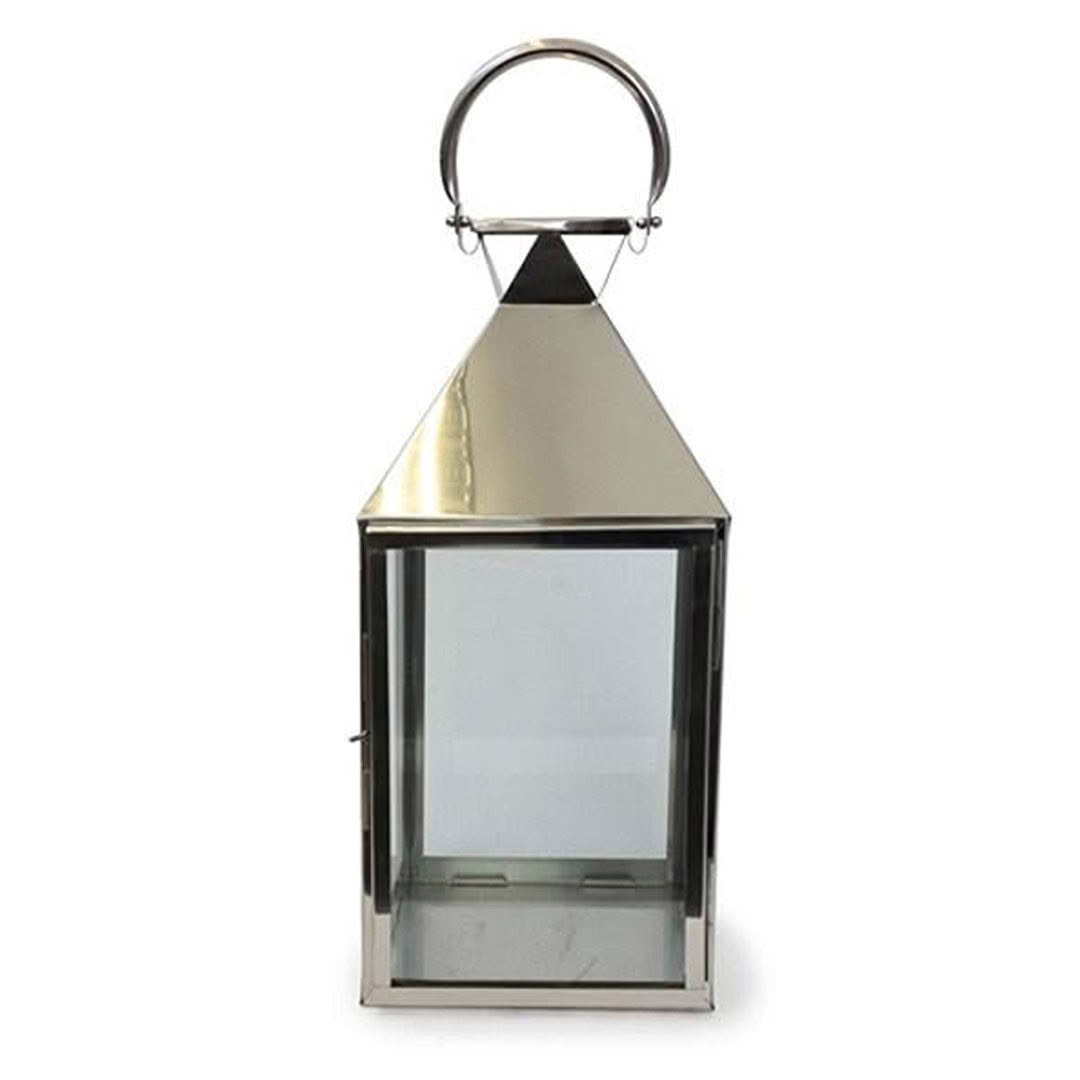 Silver lantern with clear glass panels