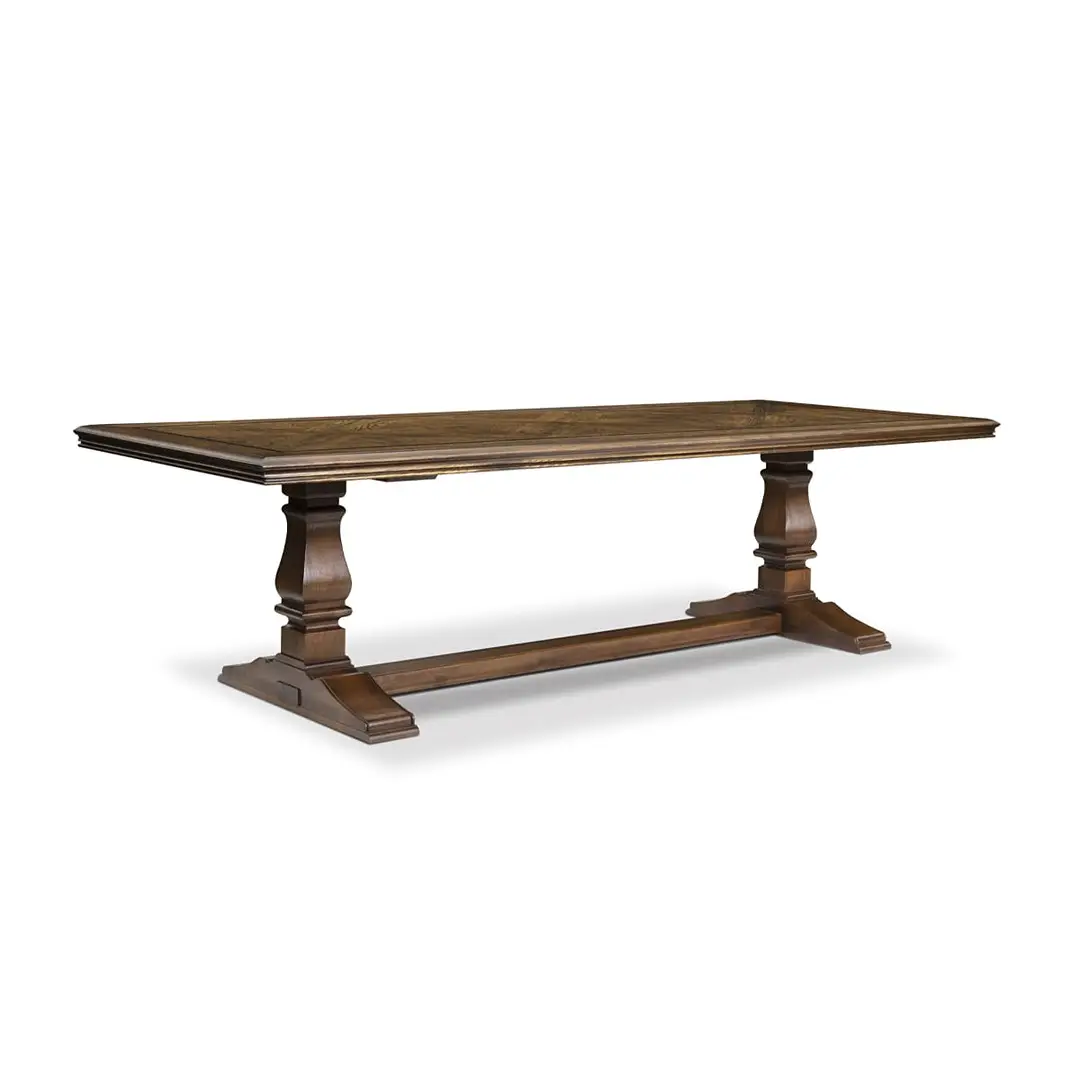 Large rectangular brown wooden dining table