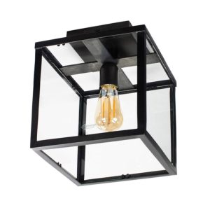 Modern black pendant lamp with illuminated filament bulb