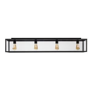Modern black rectangular light fixture with three bulbs