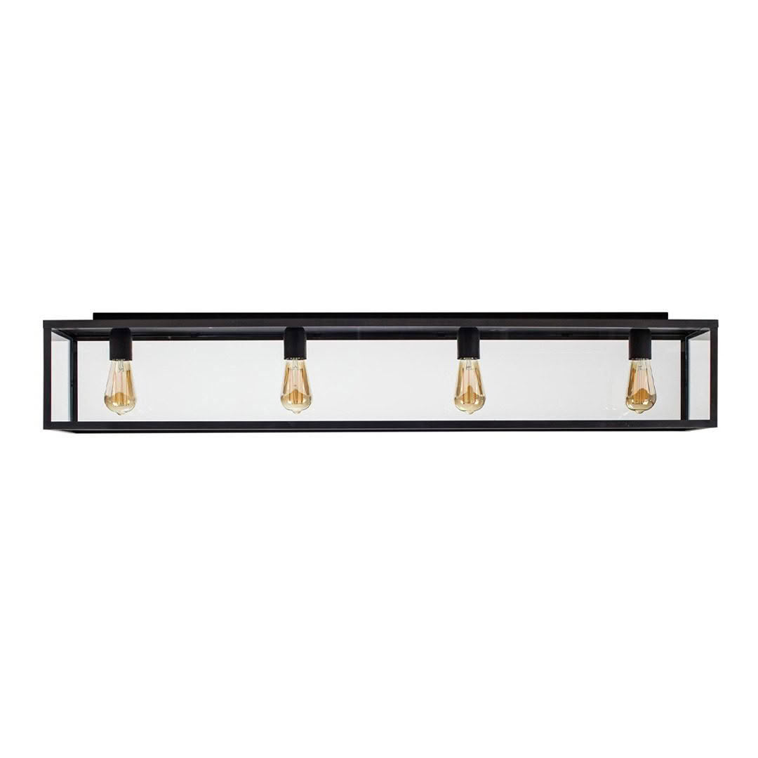 Modern black rectangular light fixture with three bulbs