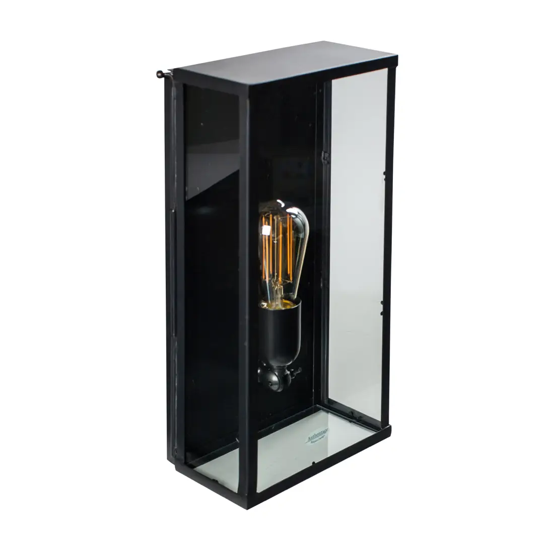 Black rectangular wall lamp with Edison bulb