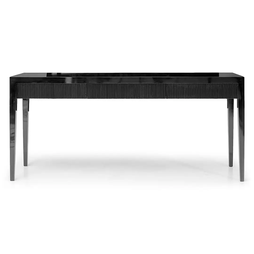 Black modern dining table with ribbed detail