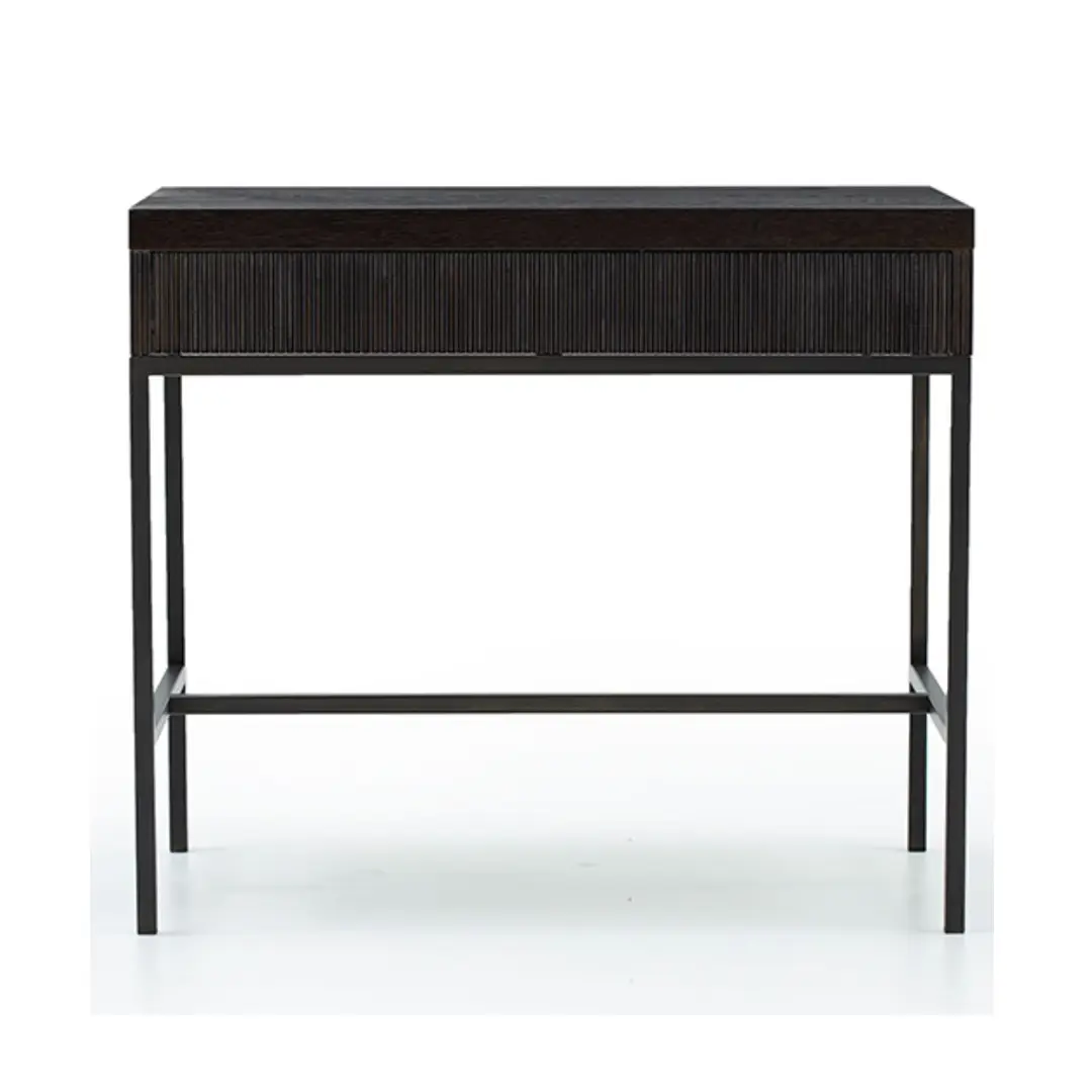 Modern black console table with textured drawers