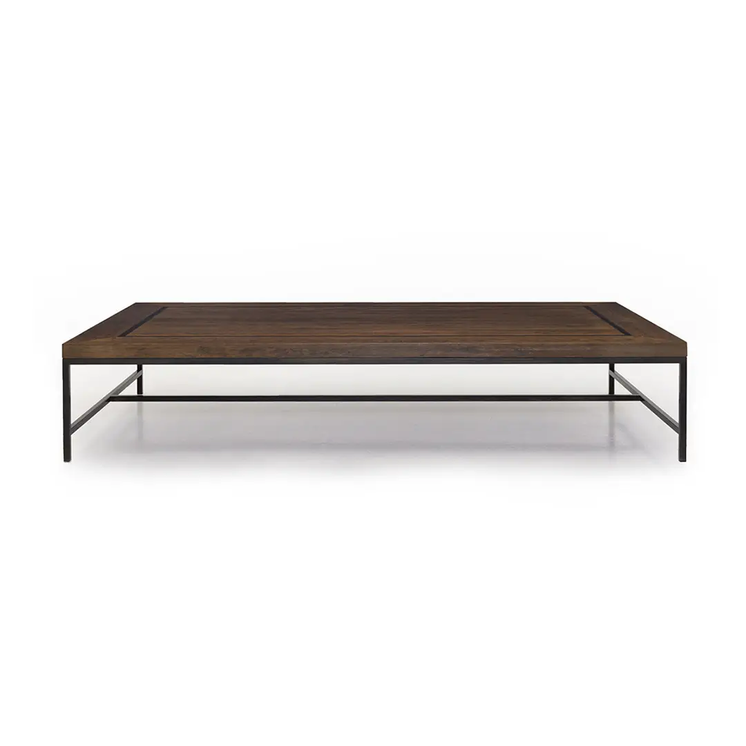 Dark wooden coffee table with metal frame