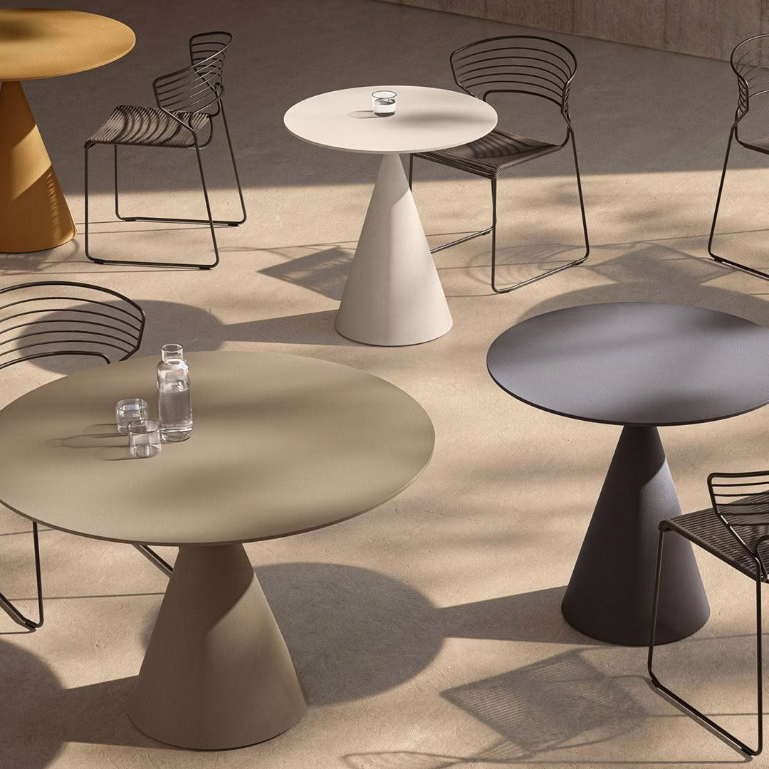 Modern outdoor cafe with stylish chairs and tables