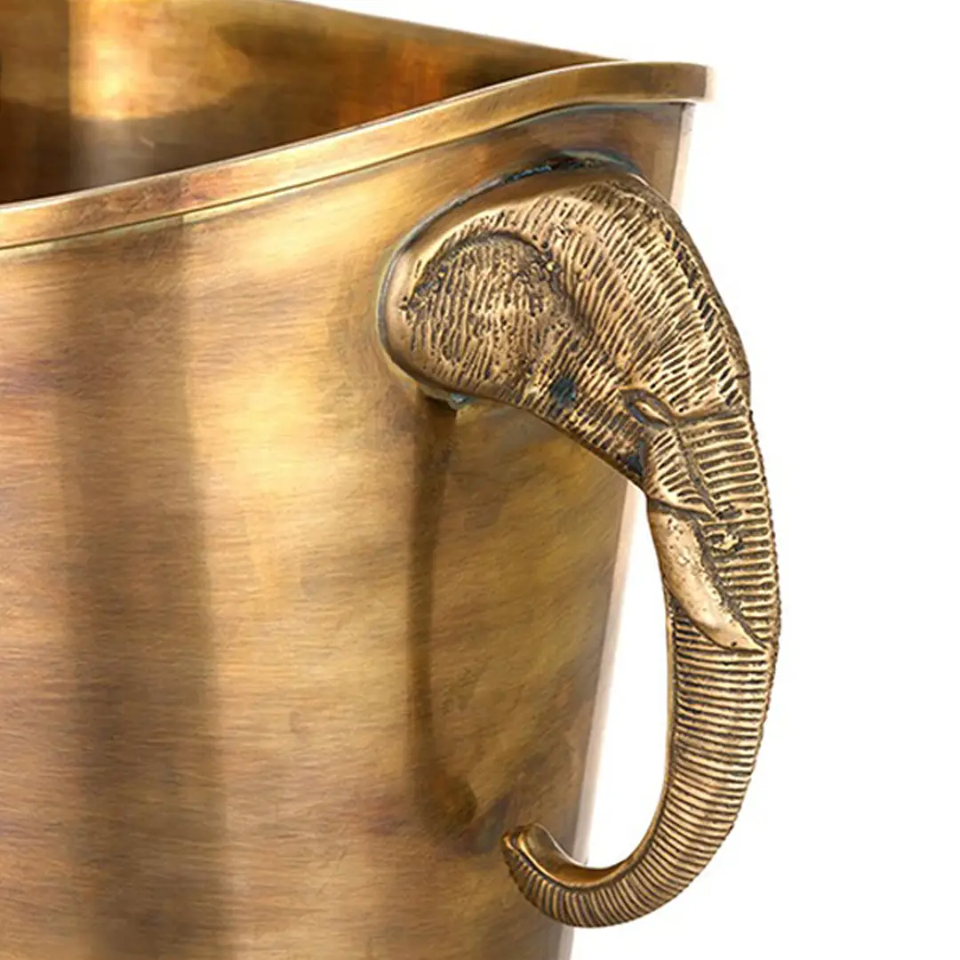 Golden bucket with detailed elephant head handle