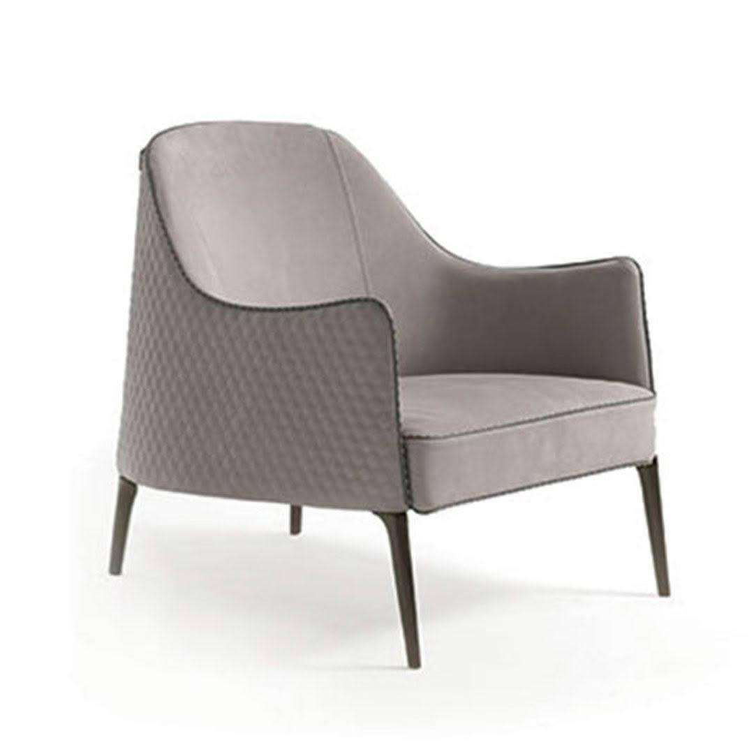 poggi_1 Modern gray upholstered armchair with wooden legs