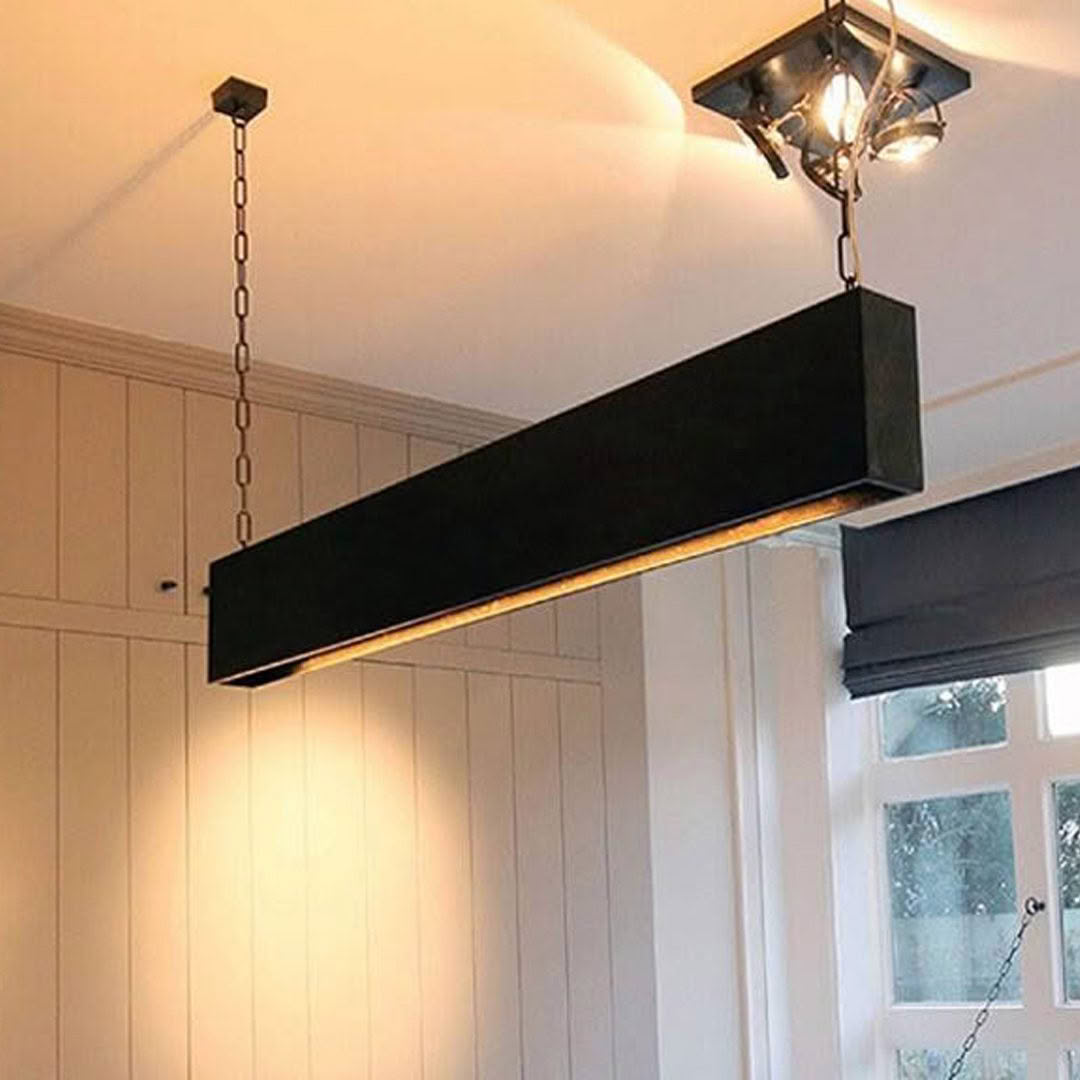 Rectangular black pendant light in modern kitchen
