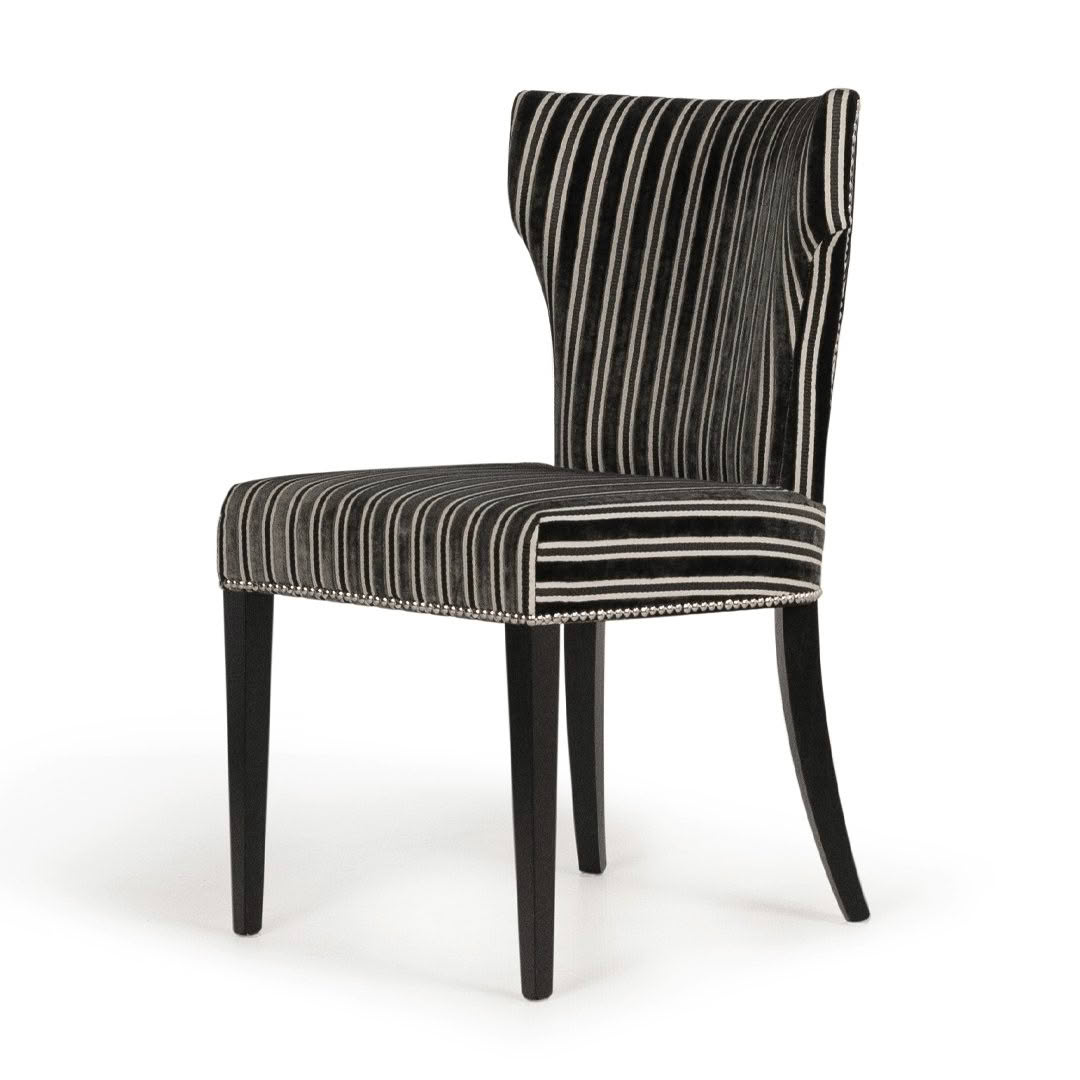 Elegant black striped chair with silver accents