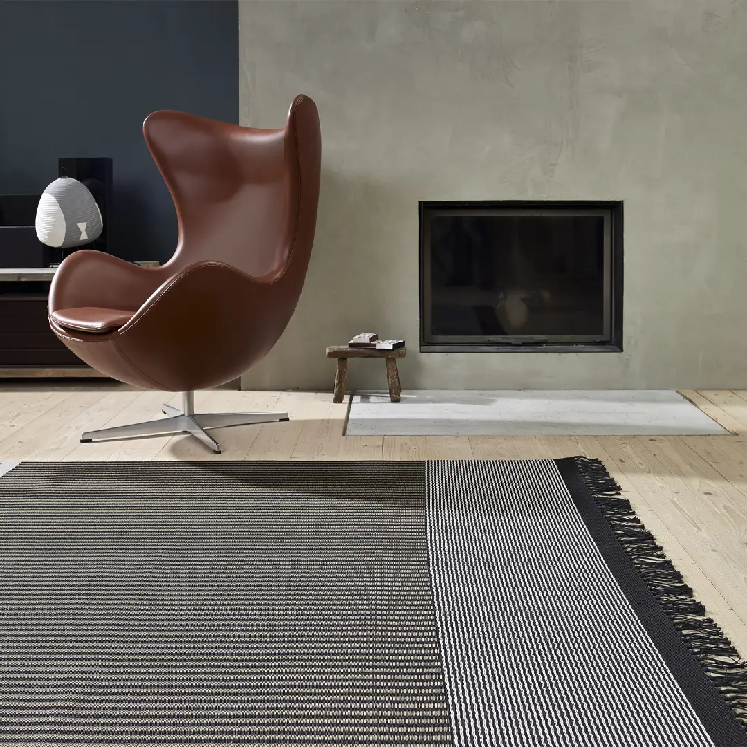 Modern brown egg chair in stylish living room