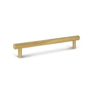 Gold textured horizontal cabinet handle isolated on white
