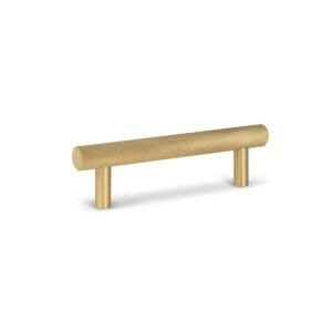 Textured gold cabinet handle on white background