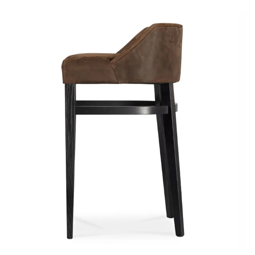 Brown leather bar stool with black legs