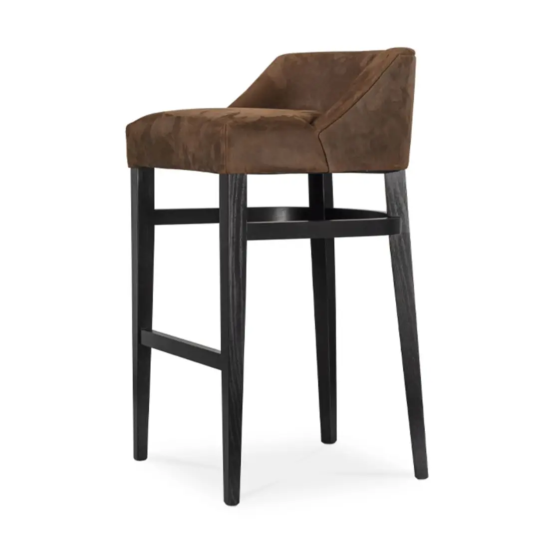 Brown suede bar stool with black wooden legs