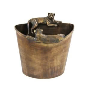 Bronze planter with sculpted lion and lioness