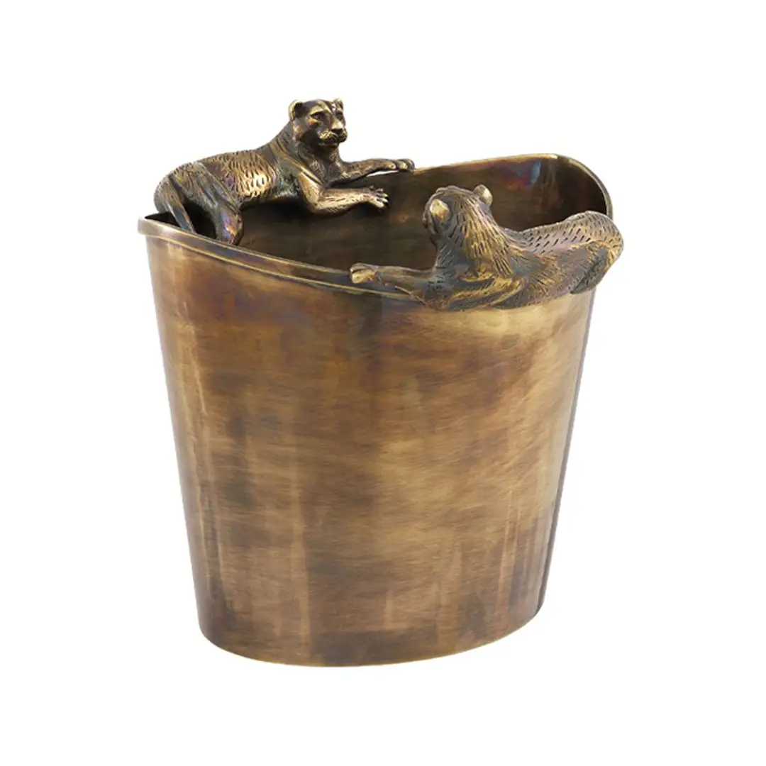Bronze bucket with sculpted lion and bear