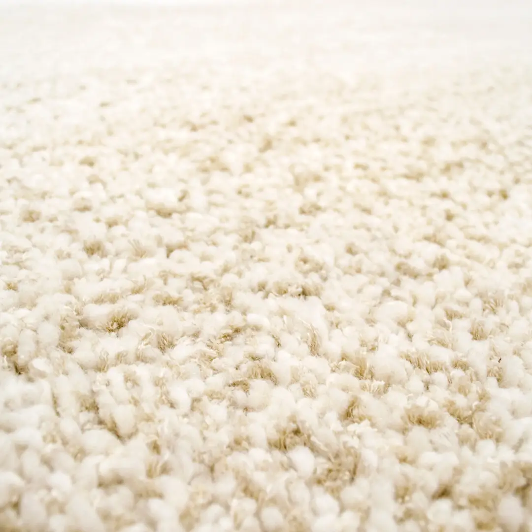 Close-up view of textured white carpet