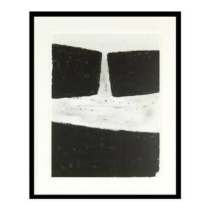 Abstract black and white ink painting with split motif